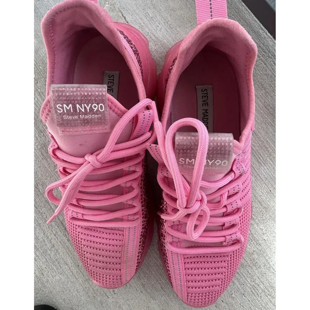 Steve Madden Maxima Pink Rhinestone Sneakers Women’s 7M SM NY90‎ Chunky Sole...